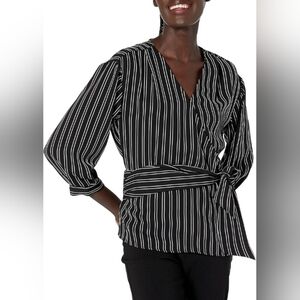 Calvin Klein Black Stripe Wrap Style Blouse